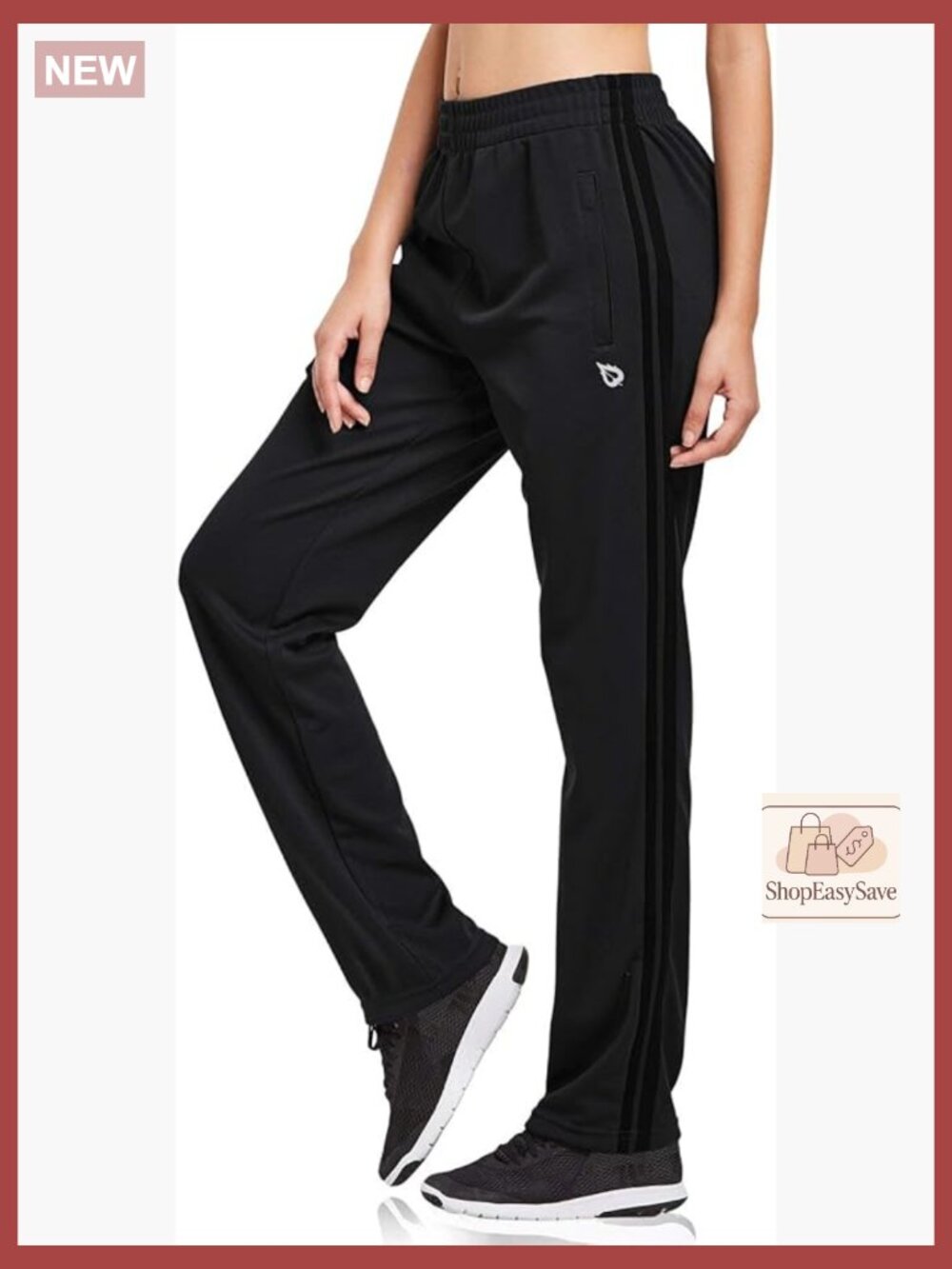 Black Track Pants Athletic Jogging Sweatpants Zipper Pockets Warm-Up Sports